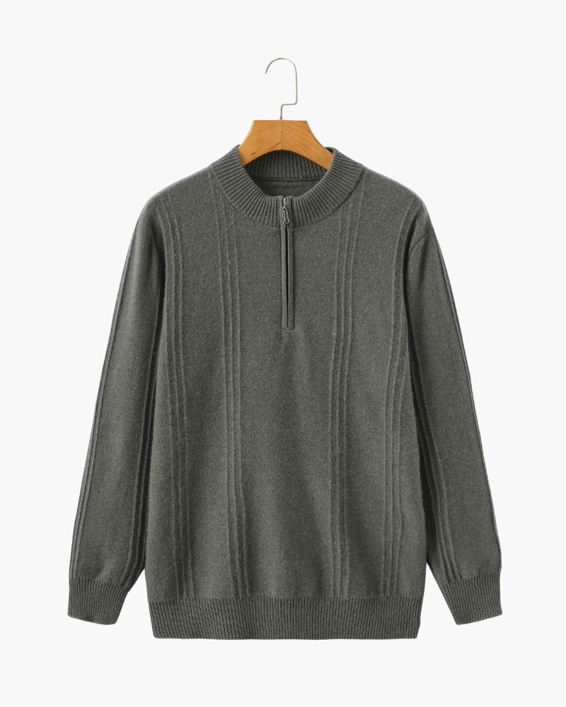 Ribbed 100% Cashmere Sweater with Half-Zip