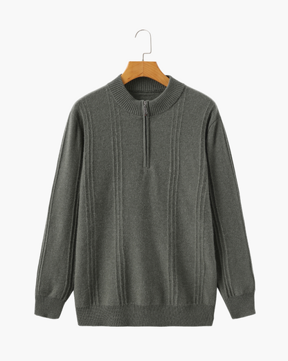 Ribbed 100% Cashmere Sweater with Half-Zip