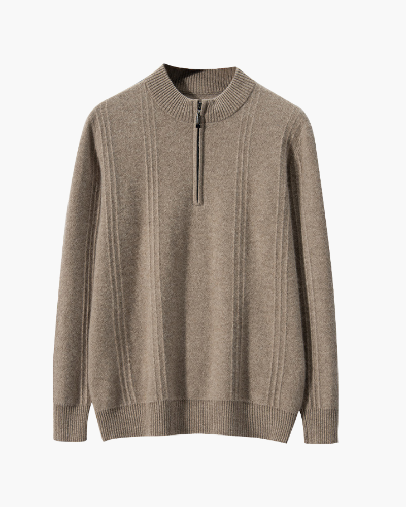 Ribbed 100% Cashmere Sweater with Half-Zip