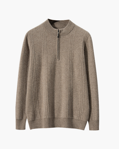 Ribbed 100% Cashmere Sweater with Half-Zip