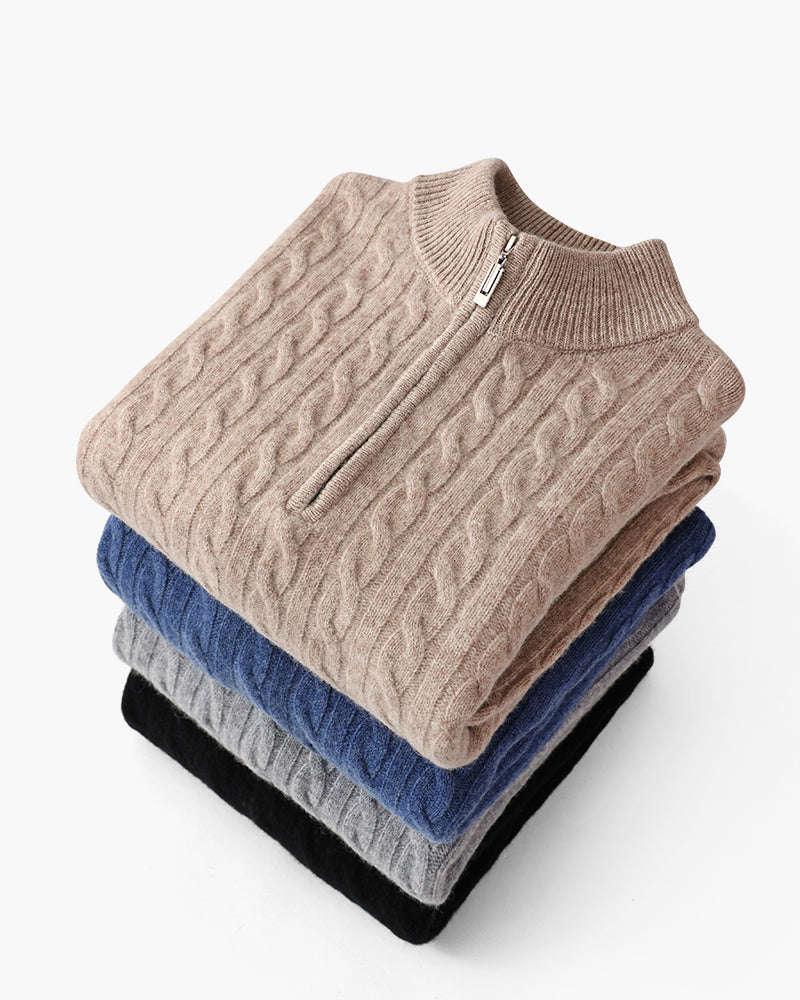 100% Cashmere Knitted Sweater with Half Zip