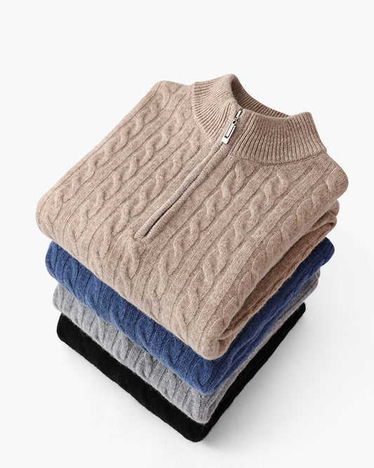 100% Cashmere Knitted Sweater with Half Zip