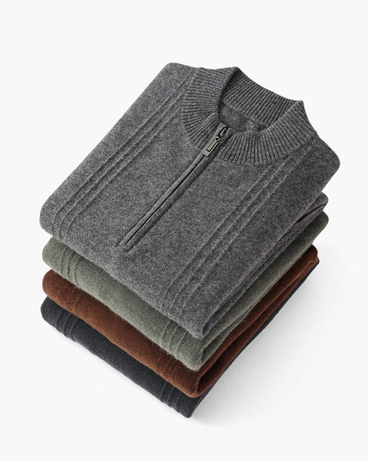 100% Cashmere Sweater with Ribbed Half-Zip