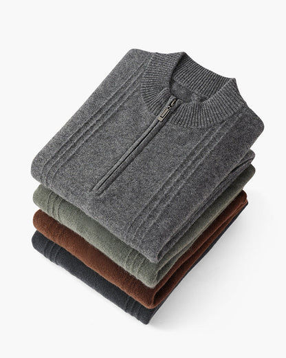 Ribbed 100% Cashmere Sweater with Half-Zip