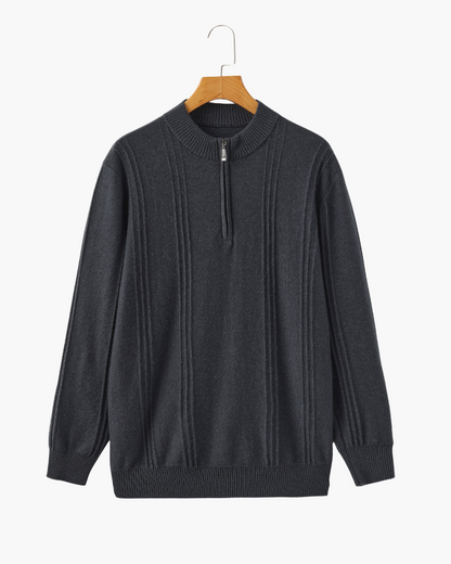 Ribbed 100% Cashmere Sweater with Half-Zip