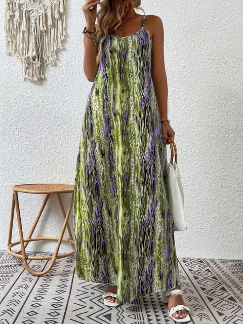 BohoChic Women's Summer Maxi Dress with Vintage Print