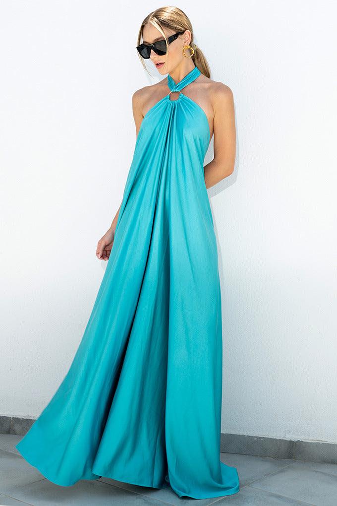 Ophelia Luxe Satin Halter Neck Maxi Dress for Women