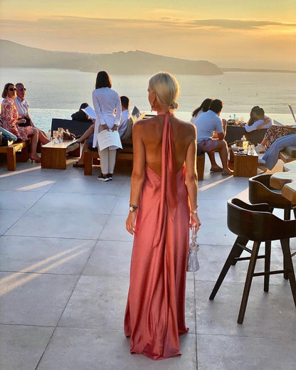 Ophelia Luxe Satin Halter Neck Maxi Dress for Women