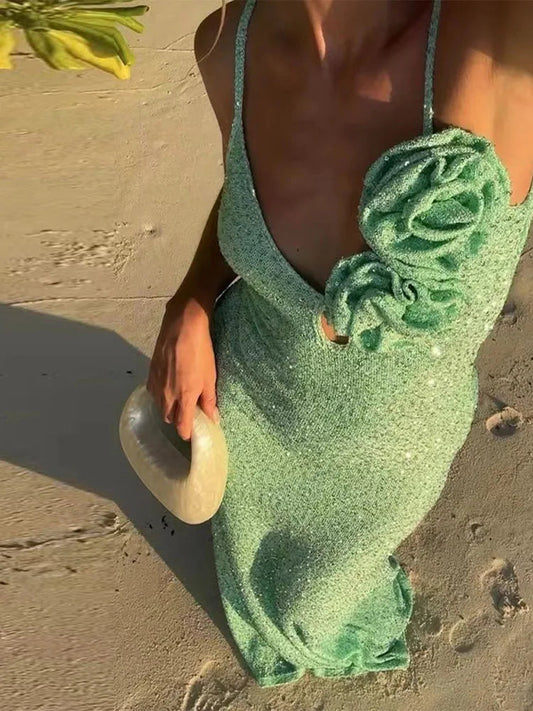 Selena Glamorous Floor-Length Sequin Dress with Spaghetti Straps