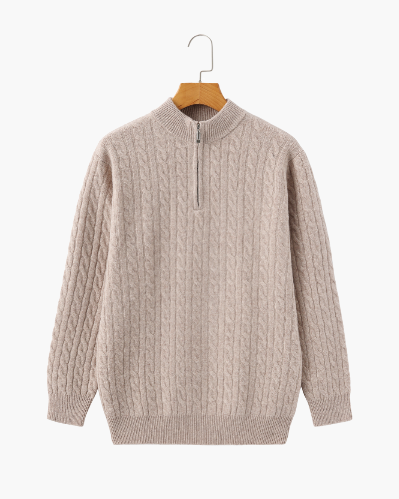 100% Cashmere Knitted Sweater with Half Zip