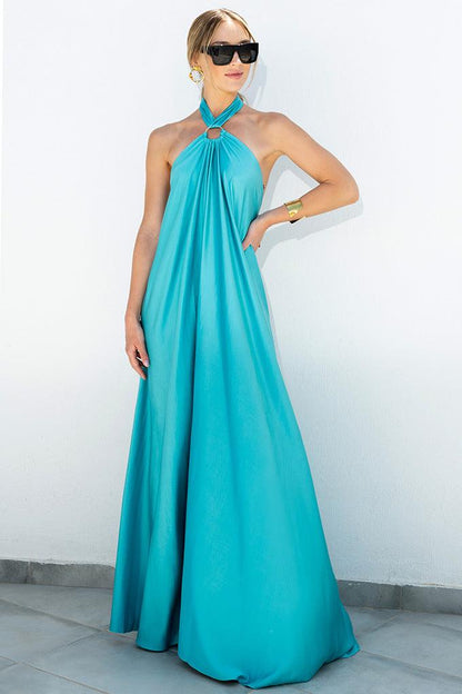 Ophelia Luxe Satin Halter Neck Maxi Dress for Women