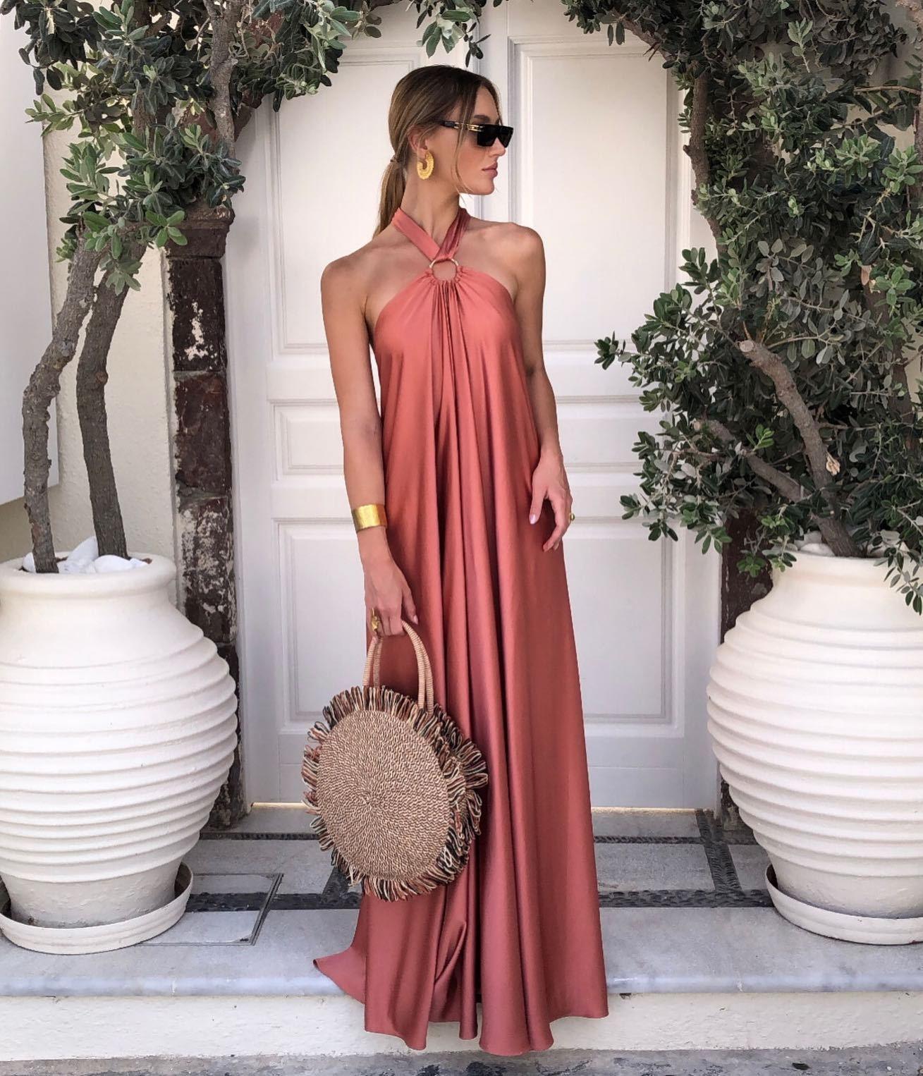 Ophelia Luxe Satin Halter Neck Maxi Dress for Women