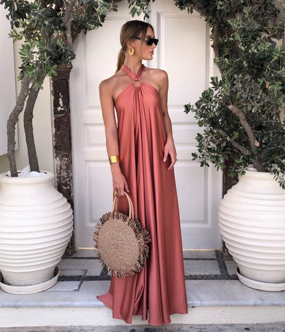 Ophelia Luxe Satin Halter Neck Maxi Dress for Women