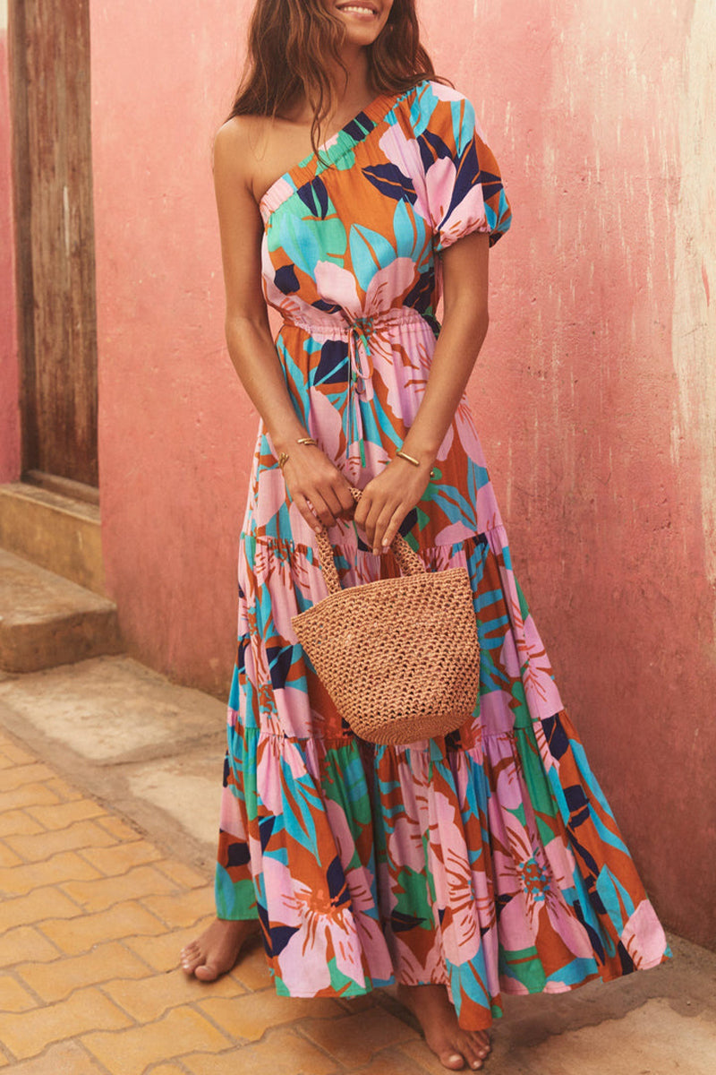 EllaBlossom Backless Floral Dress with Slash Neckline for Women