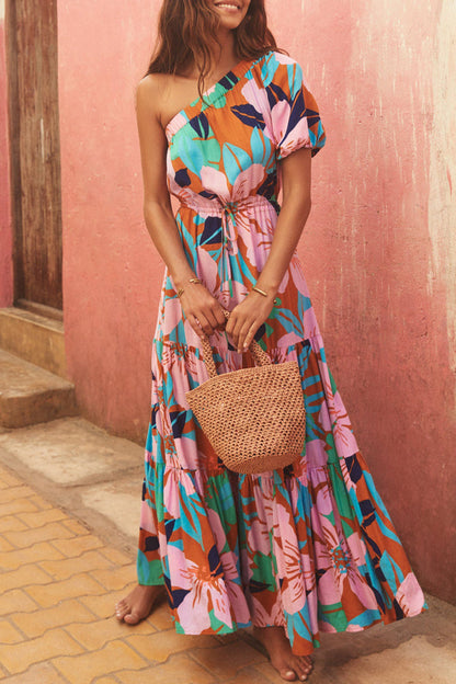 EllaBlossom Backless Floral Dress with Slash Neckline for Women