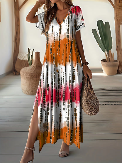 LizzieFashion Vibrant Women's Tie-Dye Maxi Dress