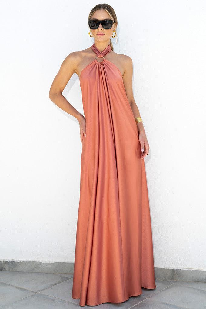 Ophelia Luxe Satin Halter Neck Maxi Dress for Women