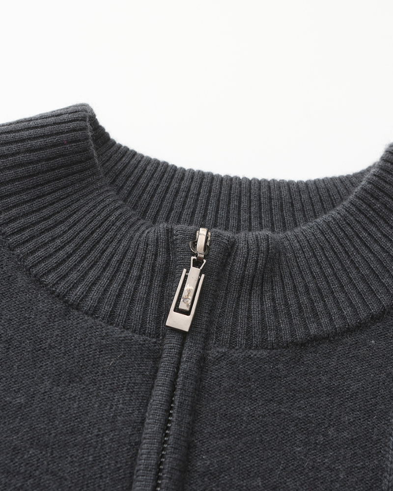 Ribbed 100% Cashmere Sweater with Half-Zip