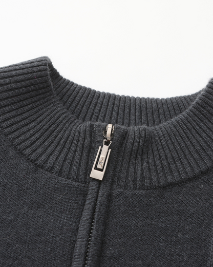 Ribbed 100% Cashmere Sweater with Half-Zip