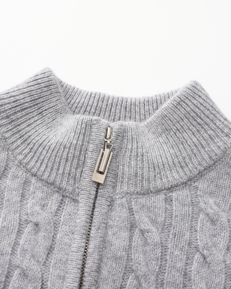 100% Cashmere Knitted Sweater with Half Zip
