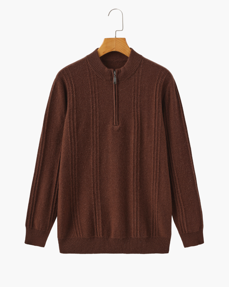 Ribbed 100% Cashmere Sweater with Half-Zip