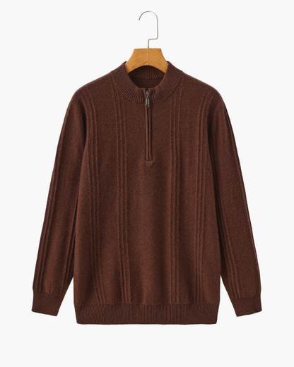 Ribbed 100% Cashmere Sweater with Half-Zip