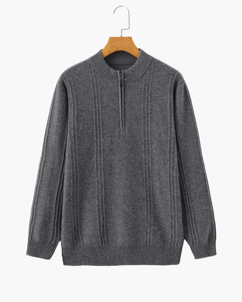 Ribbed 100% Cashmere Sweater with Half-Zip