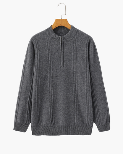 Ribbed 100% Cashmere Sweater with Half-Zip