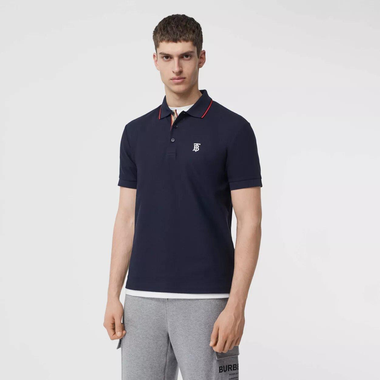 Burberry Polo Shirt Piqu¨¦ Stripe Placket Navy