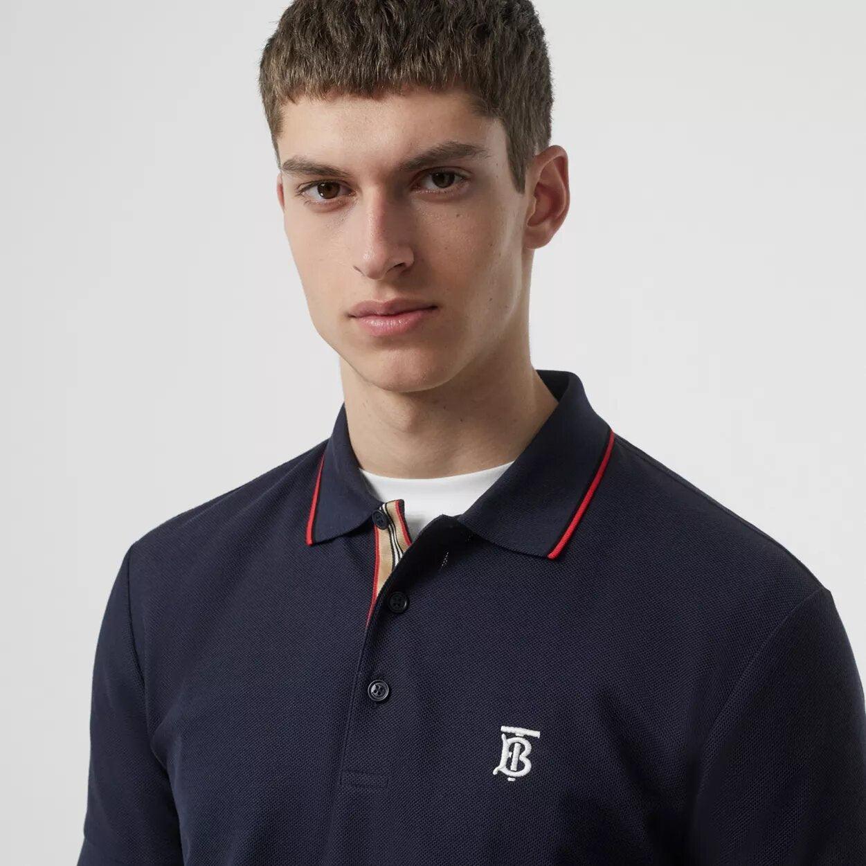 Burberry Polo Shirt Piqu¨¦ Stripe Placket Navy