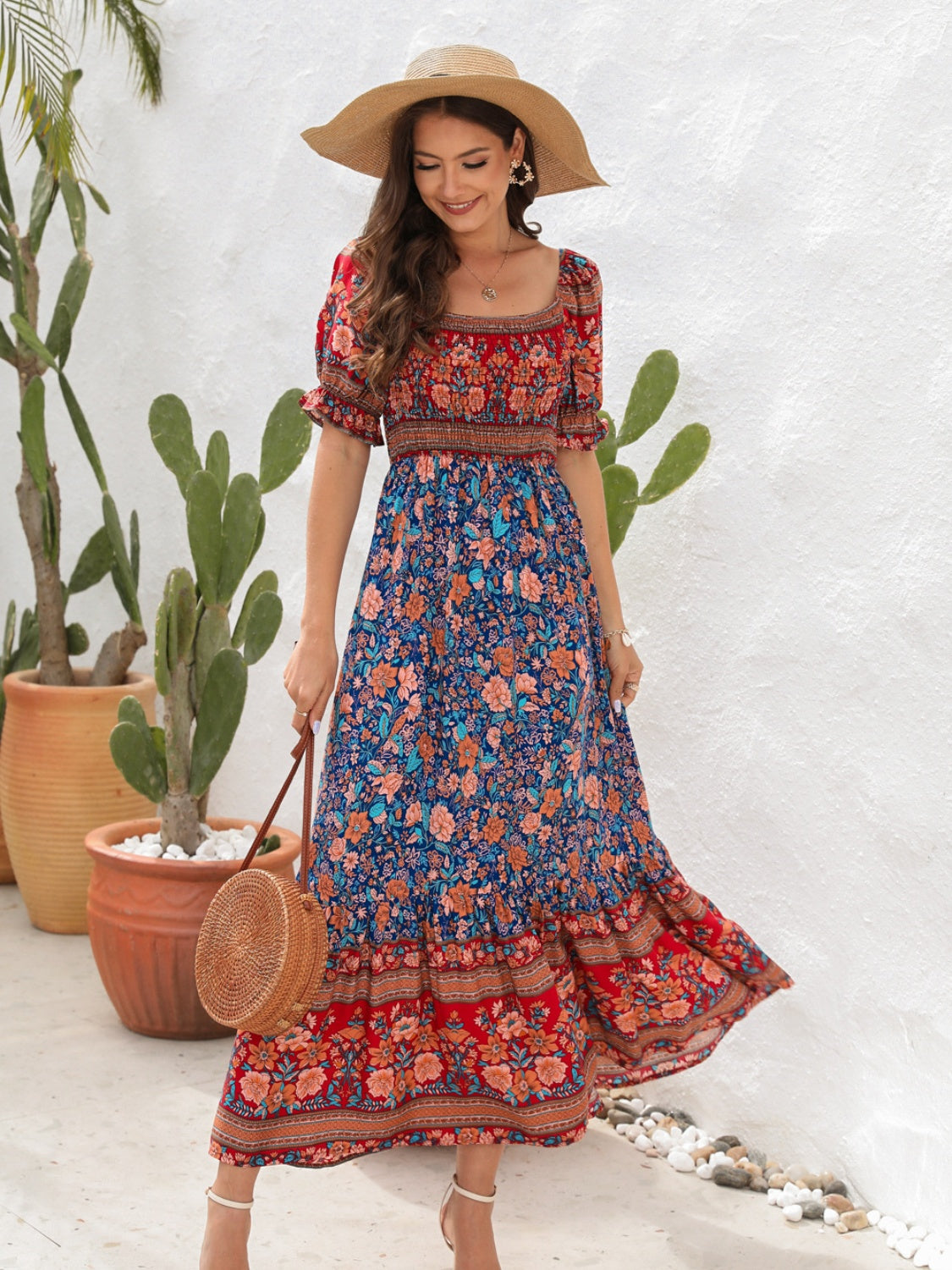 Evelyn's Bohemian Floral Maxi Dress – Lightweight Cotton for Summer