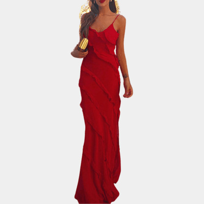 Sereina Glamorous Long Formal Dress with Flounced Accents for Women