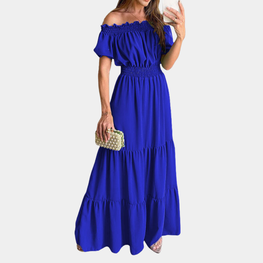 Elara Chic Maxi Dress with Off-Shoulder Elegance