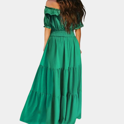 Elara Chic Maxi Dress with Off-Shoulder Elegance