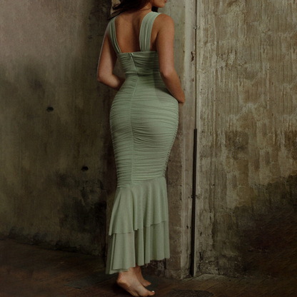 Sophia's Elegance Women's Ruched Maxi Dress with Cutout Neckline and Mermaid Hem