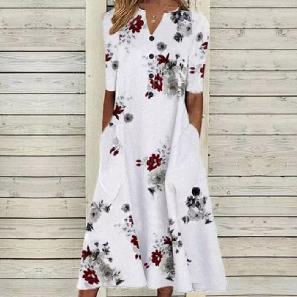 Aurora - Charming Floral Cotton Dress for Summer Sophistication