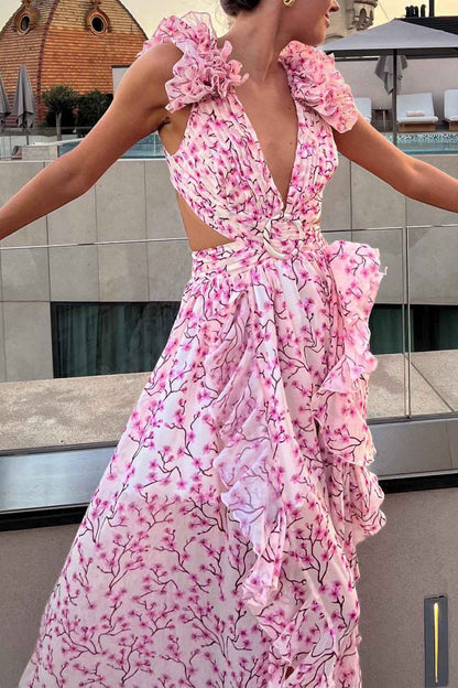 BellaPetal Exquisite Floral V-Neck Backless Maxi Dress with Slit
