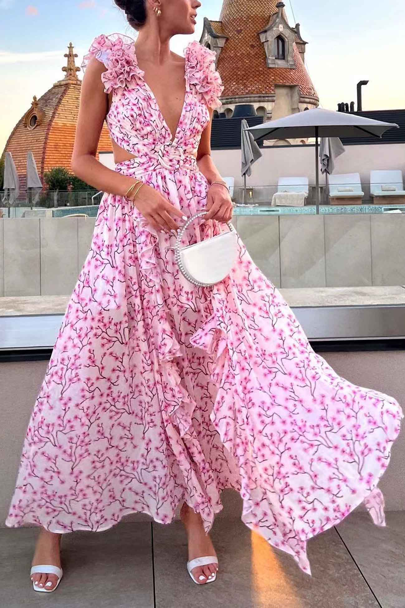 BellaPetal Exquisite Floral V-Neck Backless Maxi Dress with Slit
