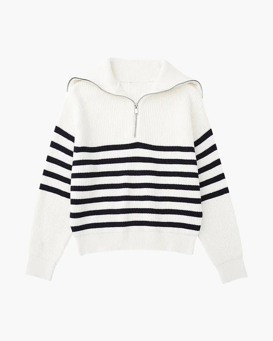 Striped Sweater with Zipper