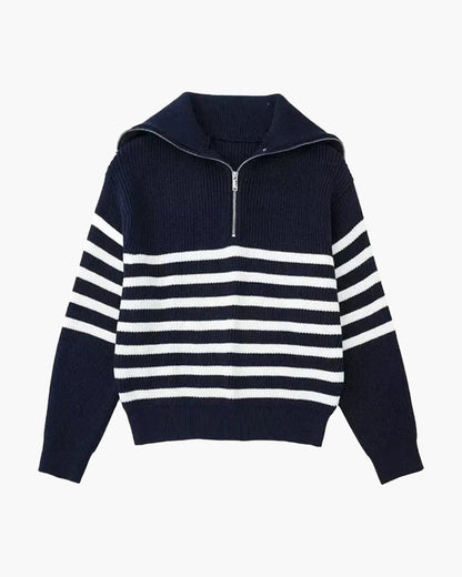 Striped Sweater with Zipper