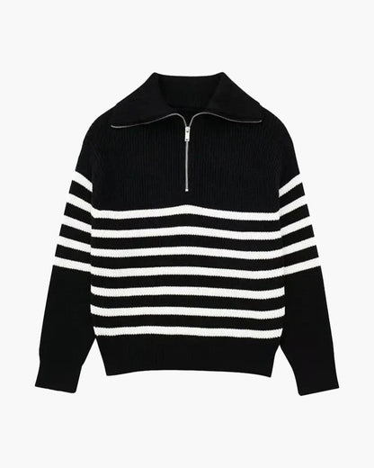 Striped Sweater with Zipper