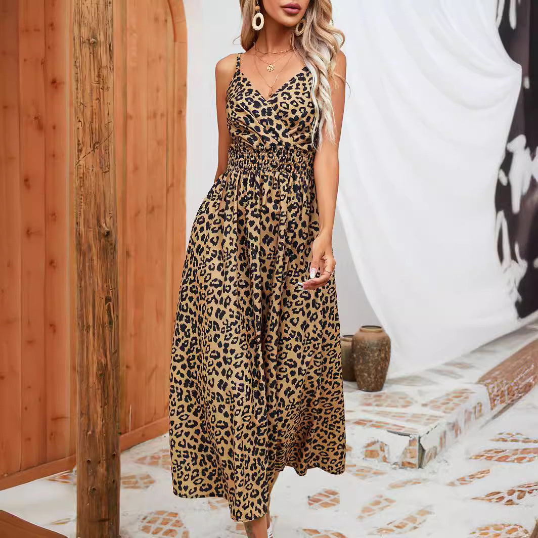 Feline Luxe Women's Leopard Print Maxi Dress – Elegant and Airy Design