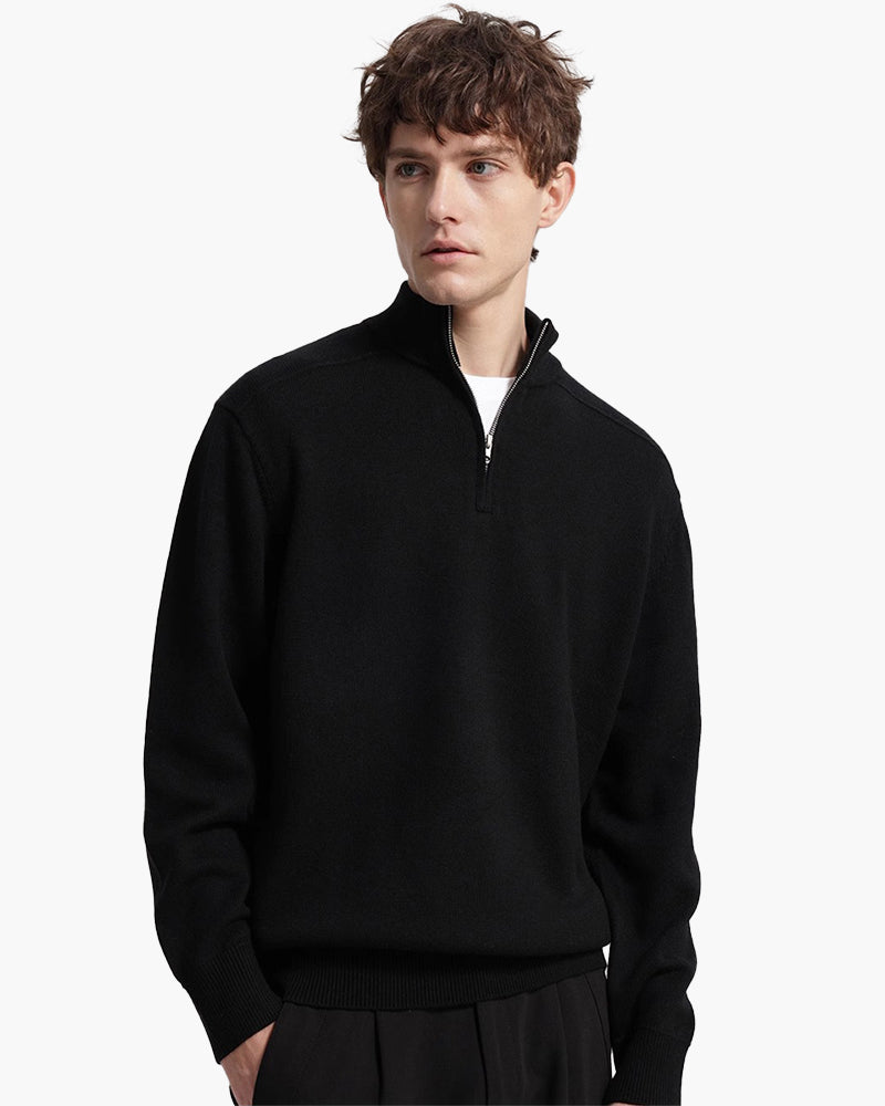 Sweater with Zipper, 100% Merino Wool