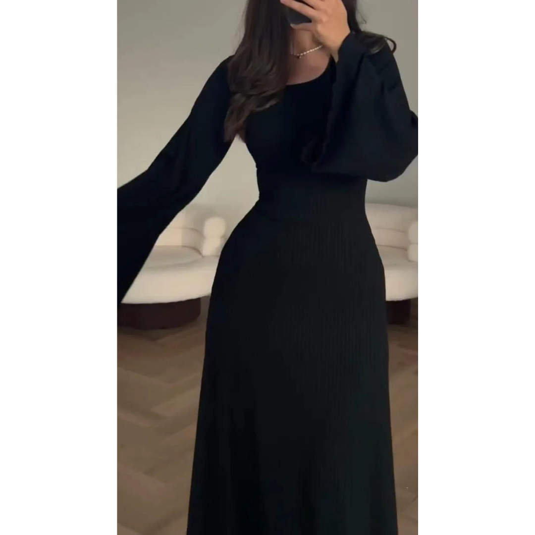 Sophia Luxe Ribbed Knit Maxi Dress – Elegant Long-Sleeve Design for Timeless Style
