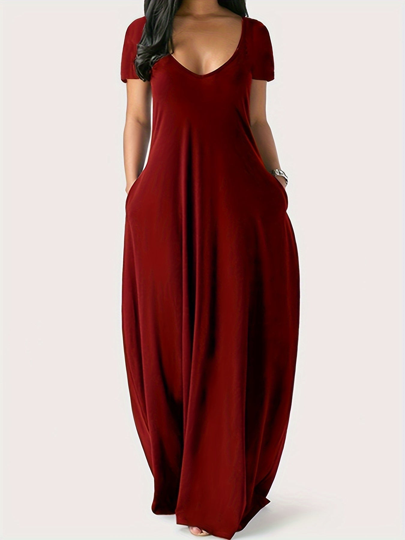 ZaraBreeze Elegant V-Neck Flowy Maxi Dress for Women