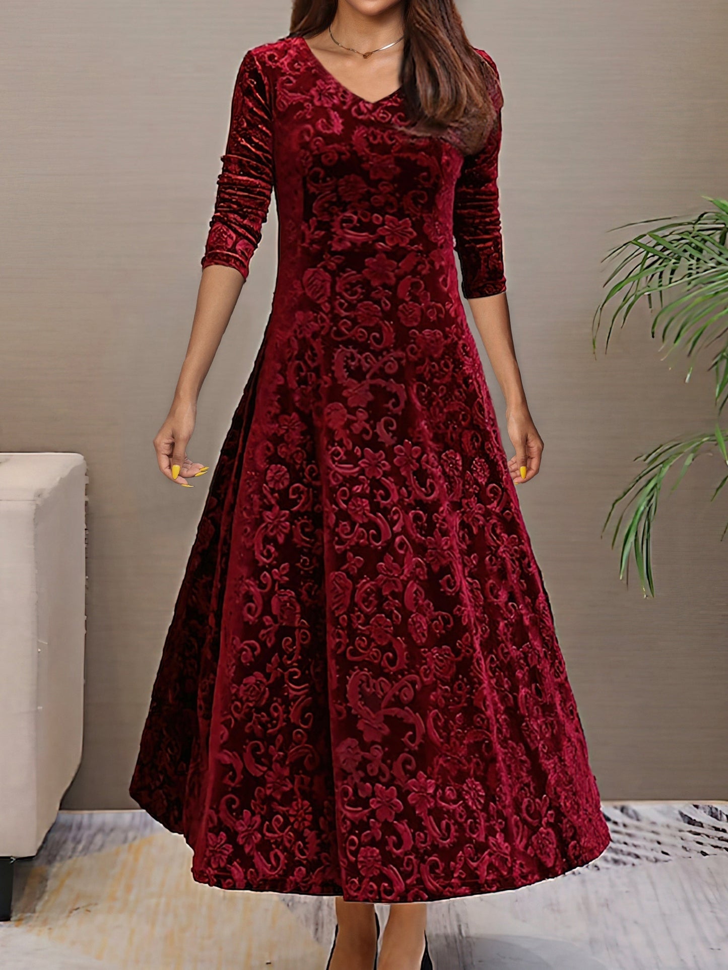Isabella Luxe Velvet Long Dress for Formal Occasions