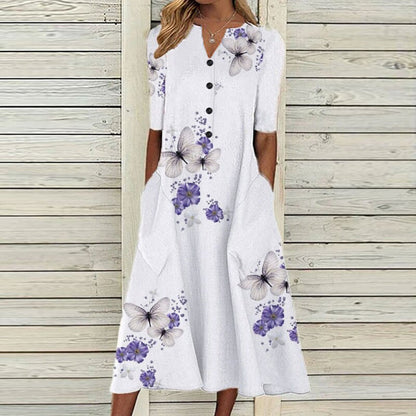 Aurora - Charming Floral Cotton Dress for Summer Sophistication