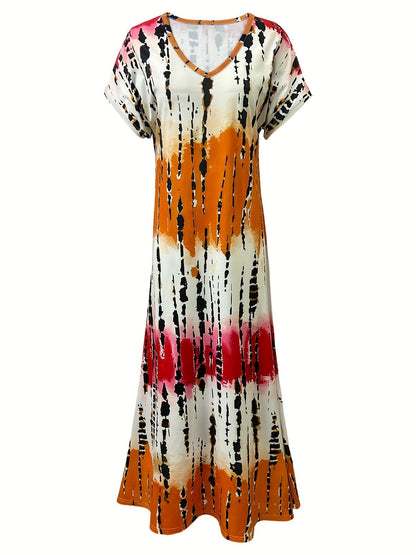 LizzieFashion Vibrant Women's Tie-Dye Maxi Dress