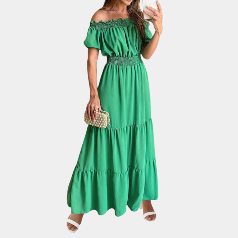 Elara Chic Maxi Dress with Off-Shoulder Elegance