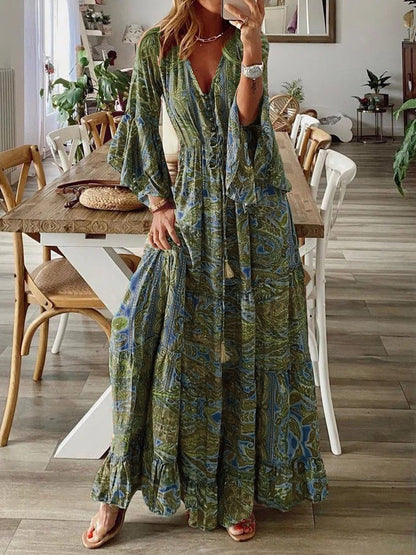 LuxeBreeze Boho Maxi Dress – Cotton Blend for Effortless Summer Style